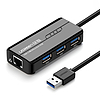 Ugreen 20265 USB-A / RJ45 1000 Mbps HUB 3x USB 3.0 hálózati adapter - fekete