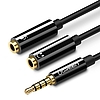 UGREEN AV141 AUX audio elosztó 3,5 mm-es mini jack kábel, dugós a fejhallgatóhoz + mikrofon, anya, 20 cm, fekete (30620)