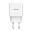 Vipfan E04 fali töltő, USB-C, 20W, QC 3.0 + Lightning kábel, fehér (E04 CL)